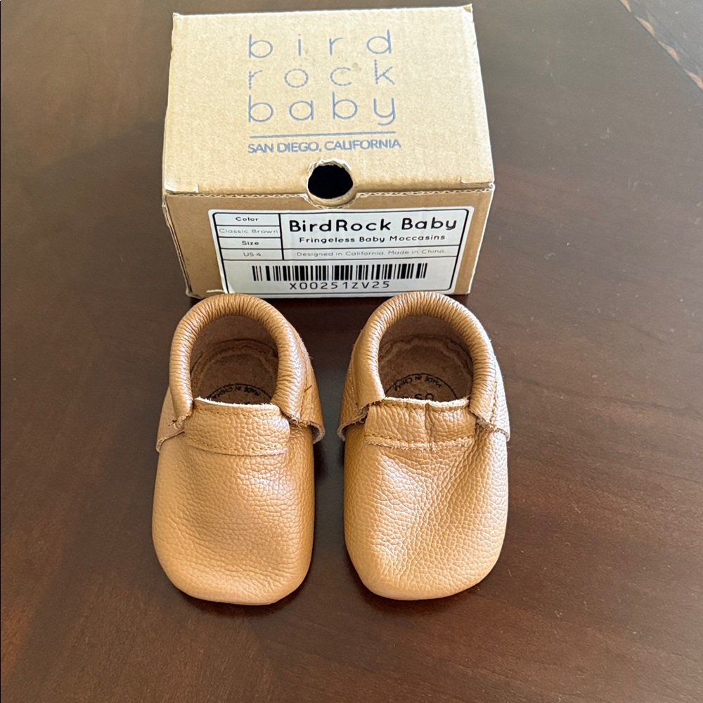 BirdRock Baby Tan Leather Moccasins for Kids